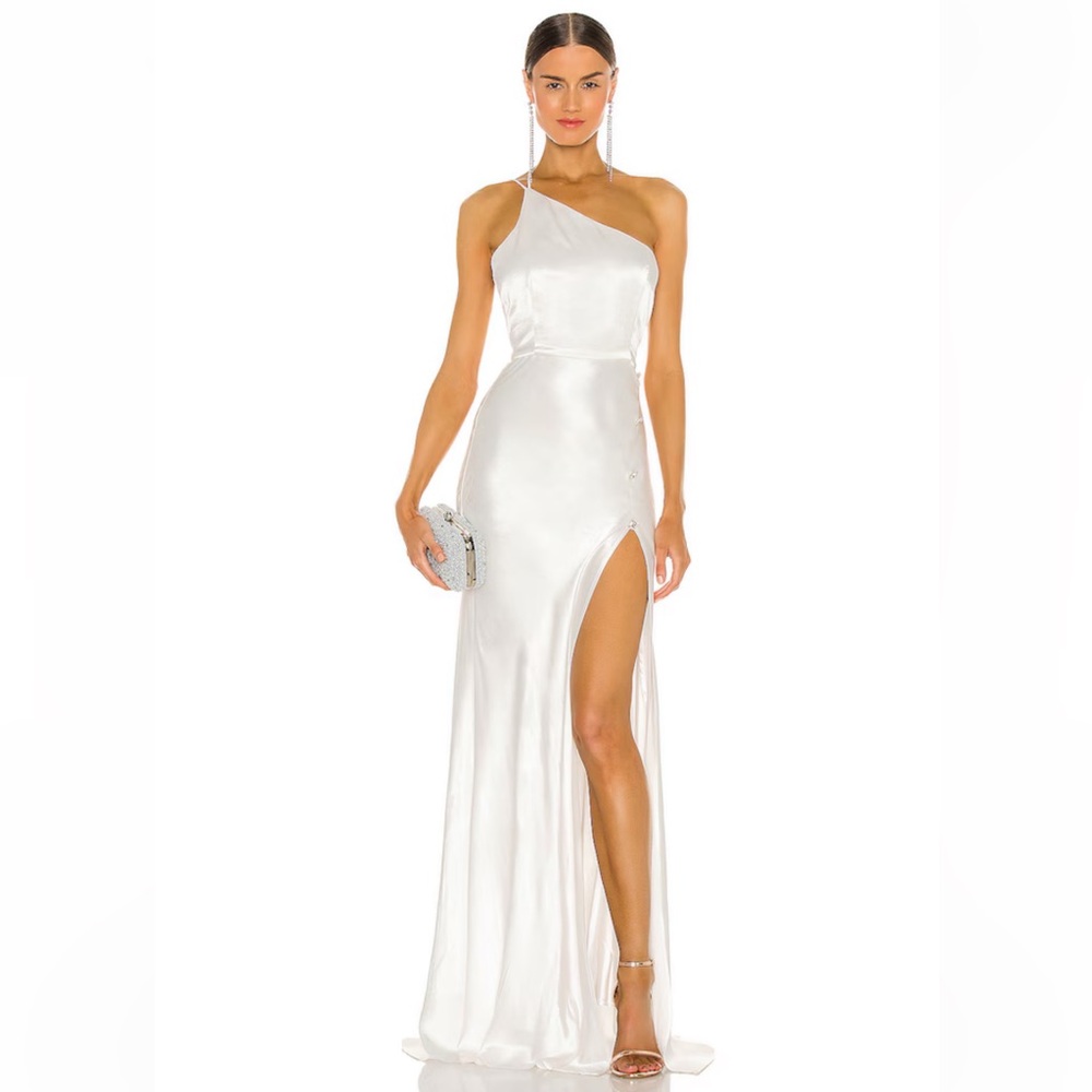 Sau Lee “Hailey” One‑Shoulder Gown – Ivory – Size 10